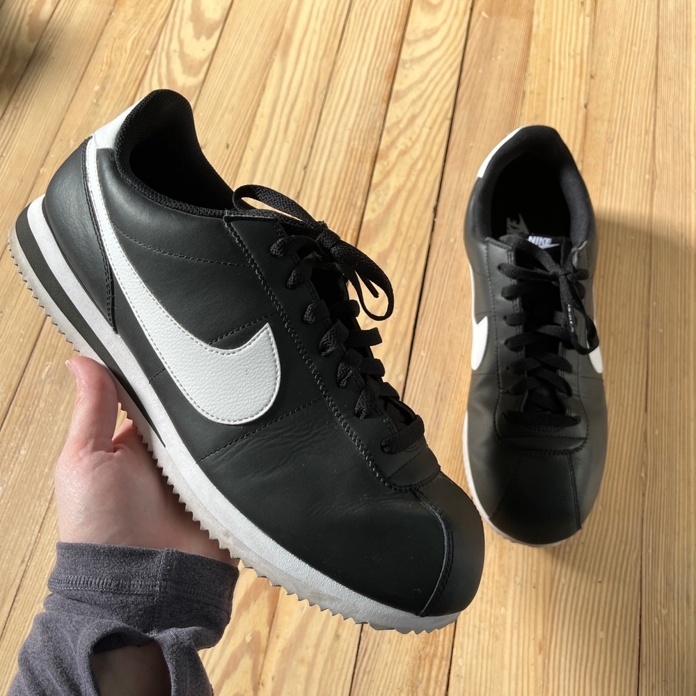 Nike Cortez Sneakers Mens 13 Black White Leather Low Top DM4044-001 Retro Shoes